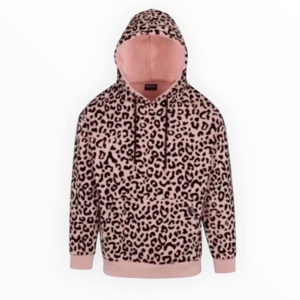 Von Dutch allover pink‎ Leopard print pullover Hoodie unisex size small pockets